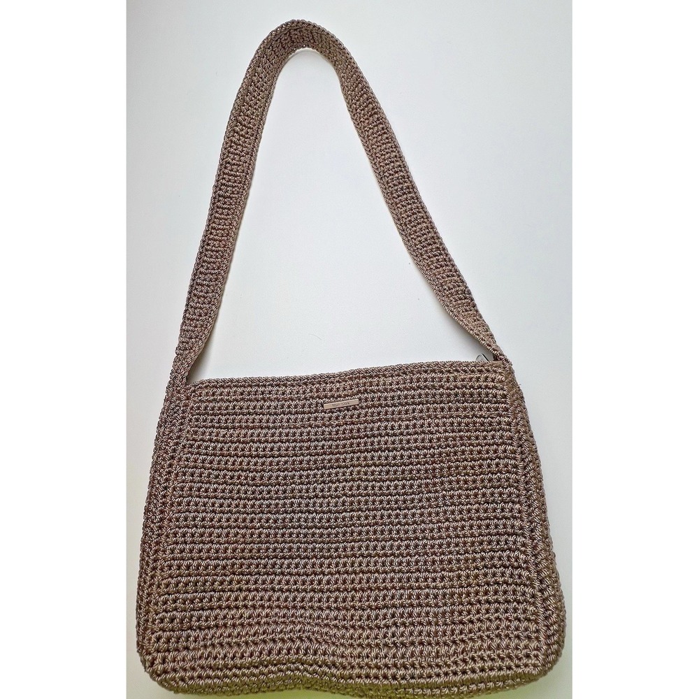 The Sak Purse Womens Brown Crochet Shoulder Bag Pockets Zip